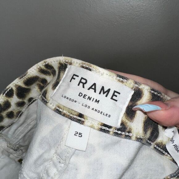 Frame Ali High Rise Cigarette Skinny Jeans Animal Print Size 25 Stretch Leopard - Picture 3 of 8